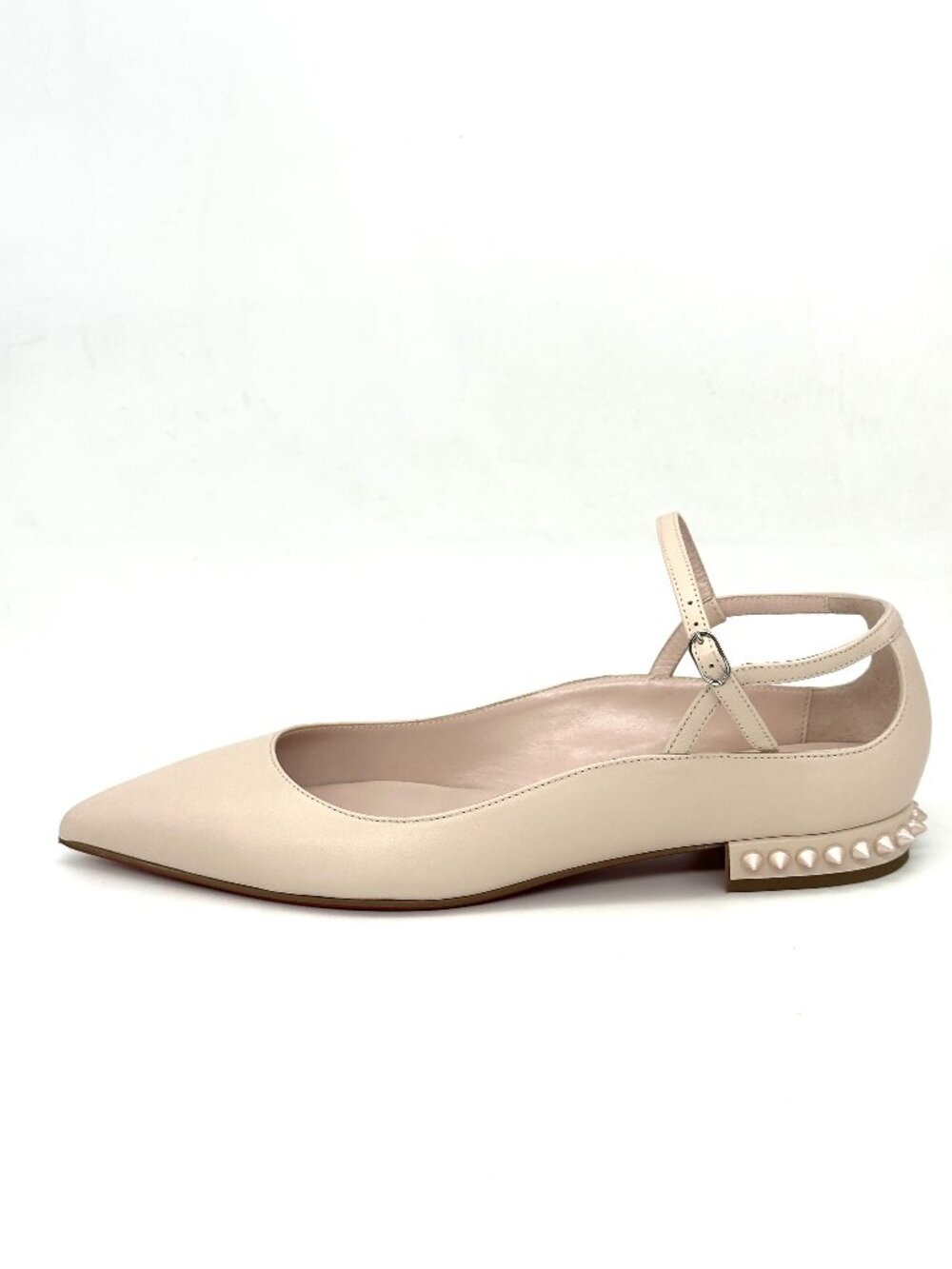 Christian Louboutin CONCLUSIVE Spike Ankle Strap Flat Ballerina Shoes Leche - Picture 3 of 15